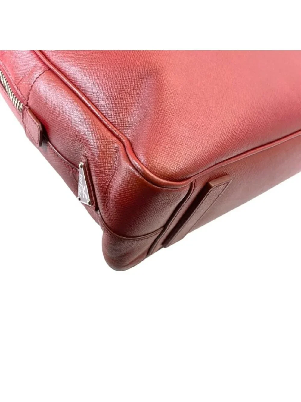 Prada Business Briefcase Handbag Triangle Logo Saffiano Leather Red Document